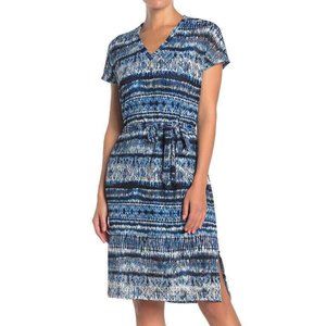 London Times Women's V Neck Waist Tie Knit Shift Dress